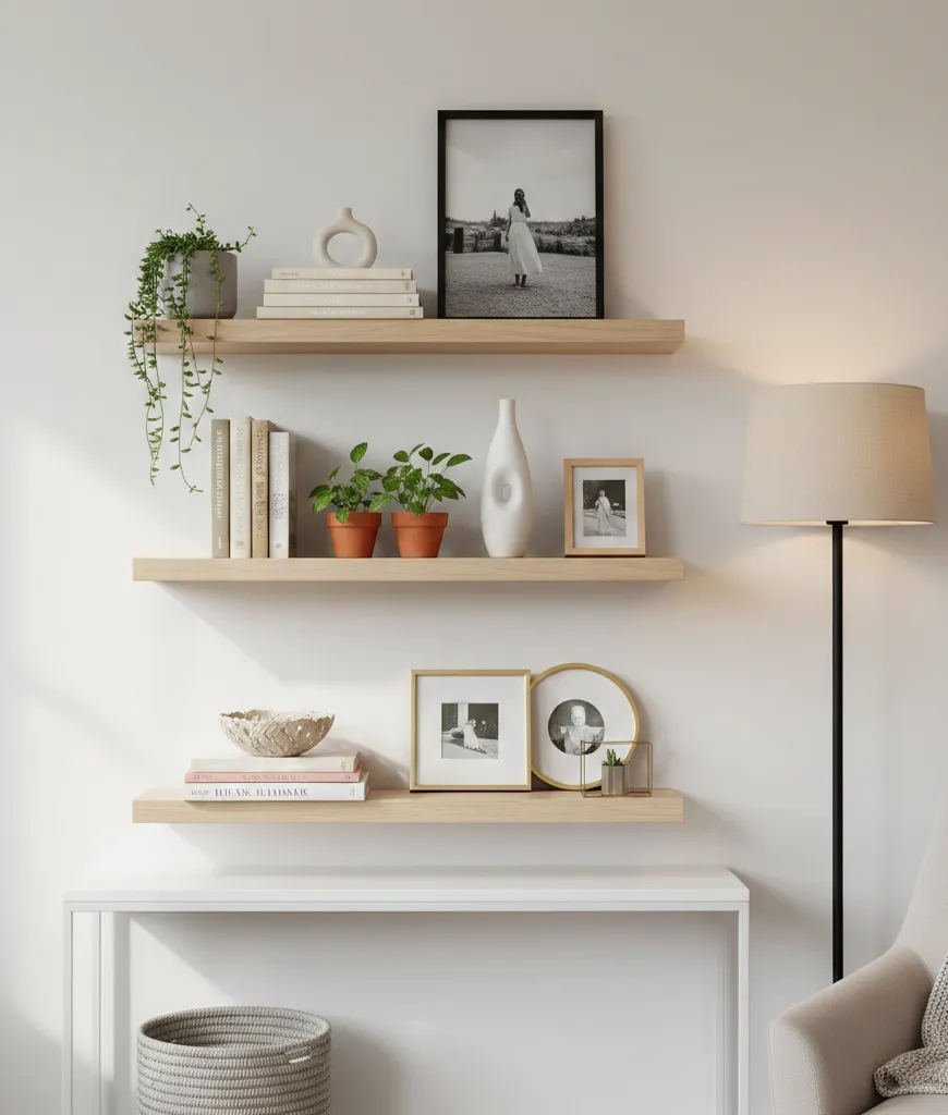 Floating Shelves With Curated Decor Pieces