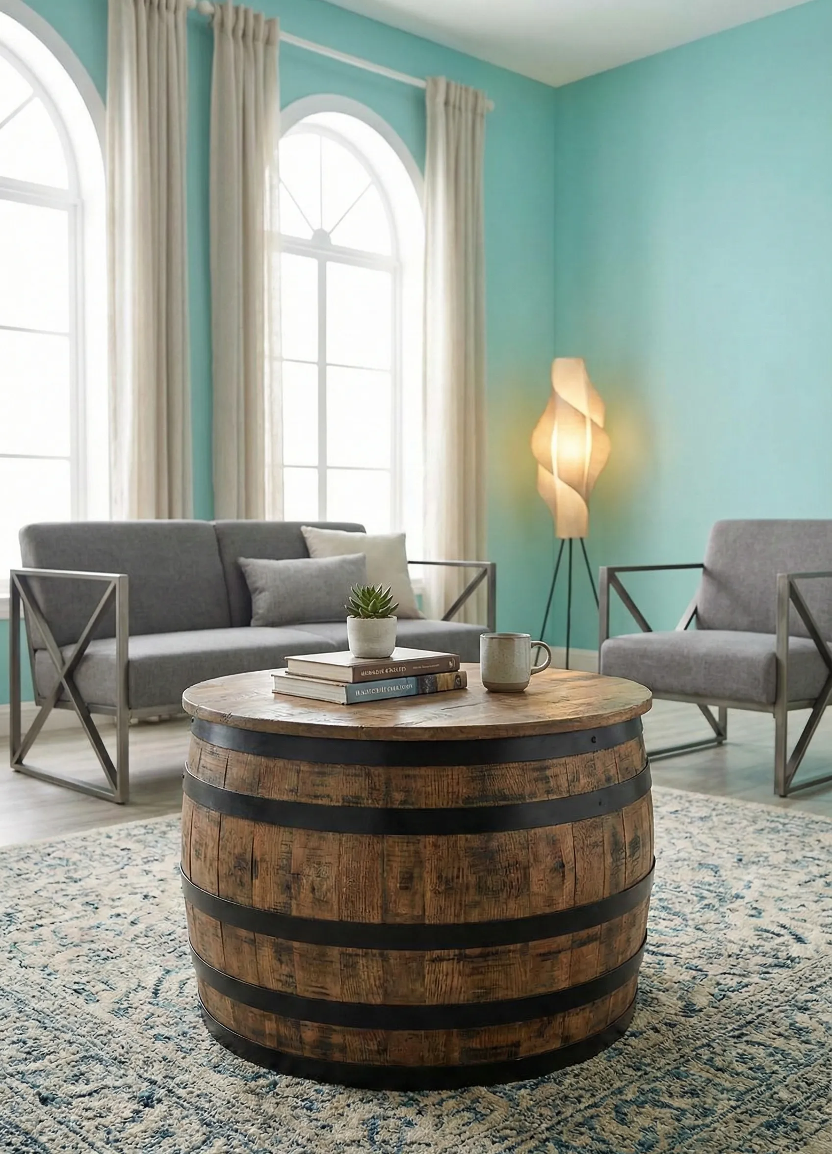 Barrel Coffee Table With Black Rings