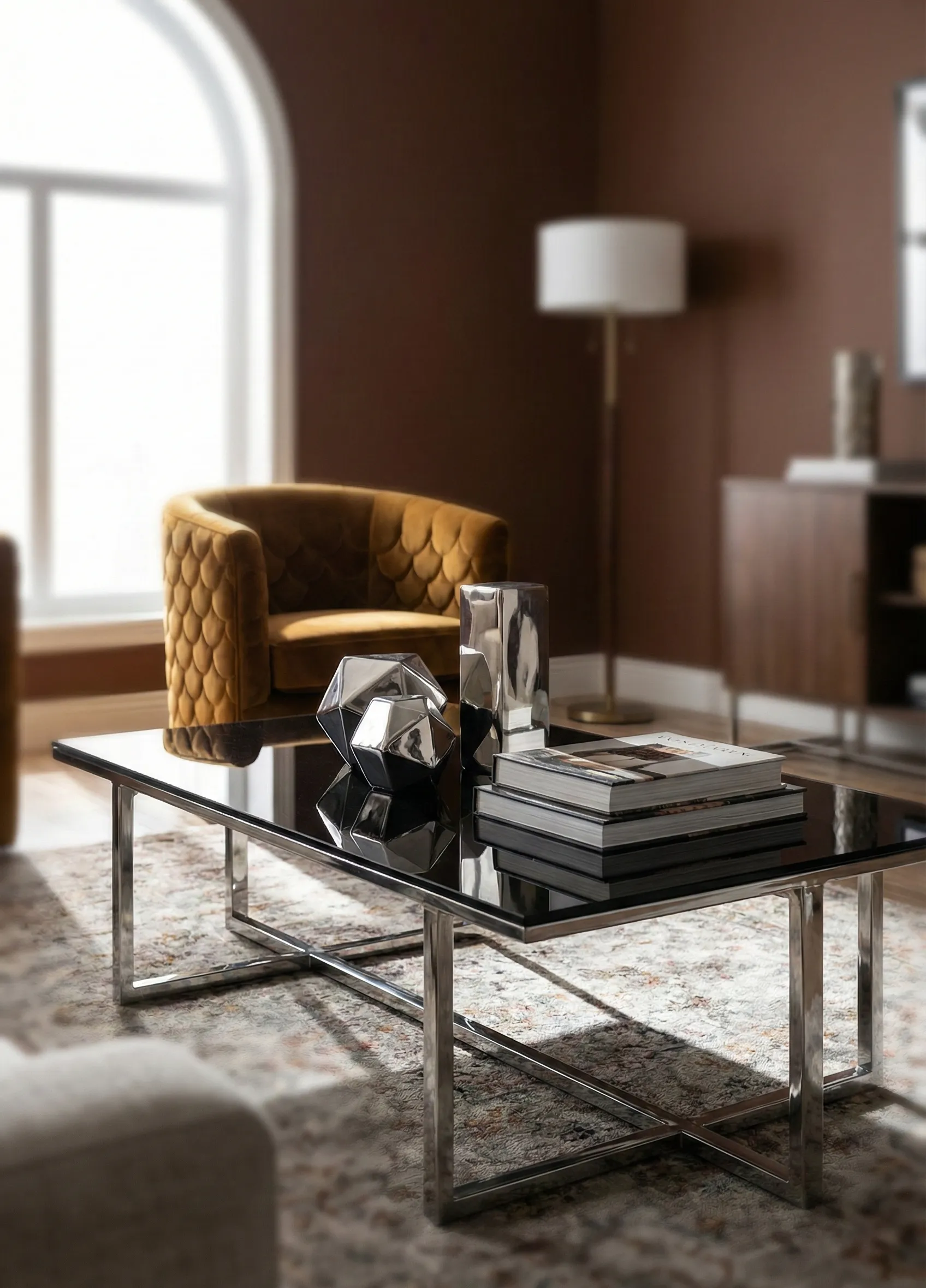 Black Glass Surface Paired With Polished Metal