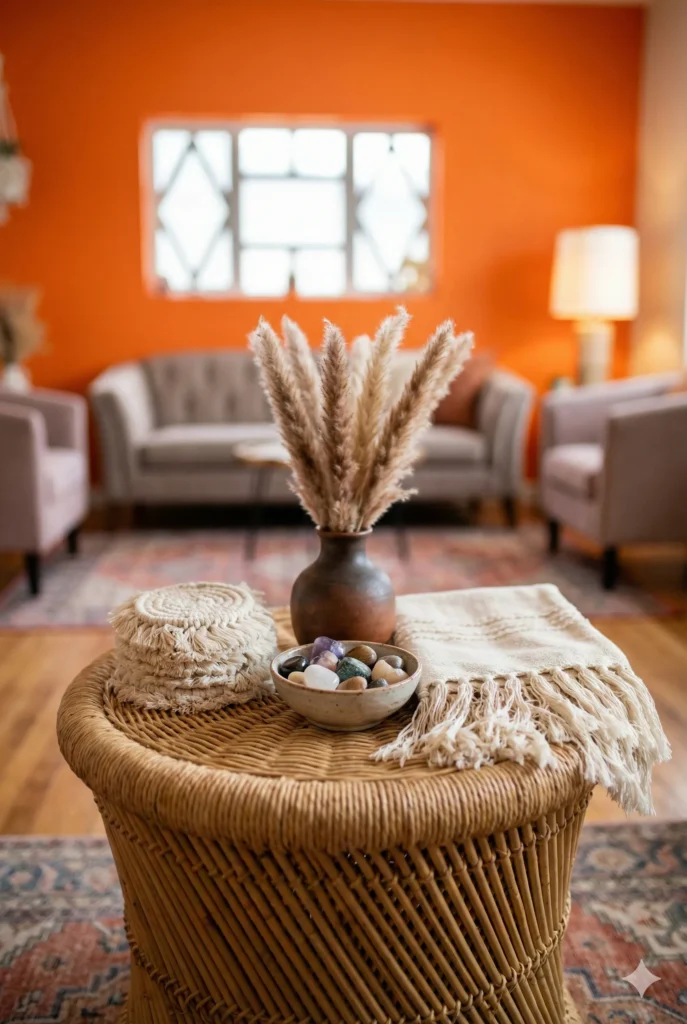 Boho Coffee Table Vignette With Woven Textiles