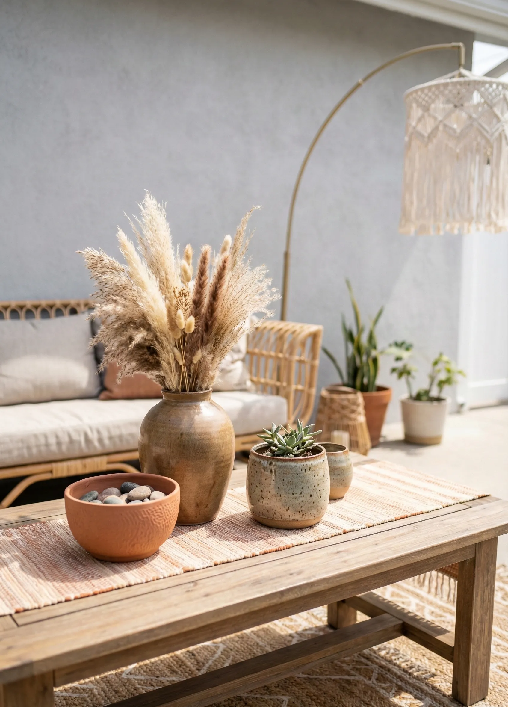 Boho Outdoor Table With Textured Pottery