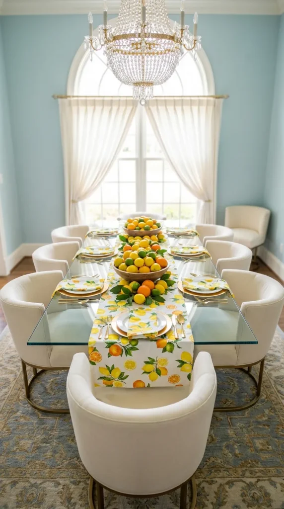 Bright Citrus Tablecloth And Fruit