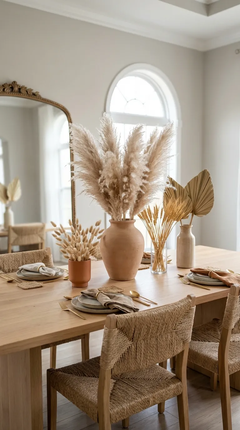 Centerpiece Of Pampas Grass In A Clay Vase