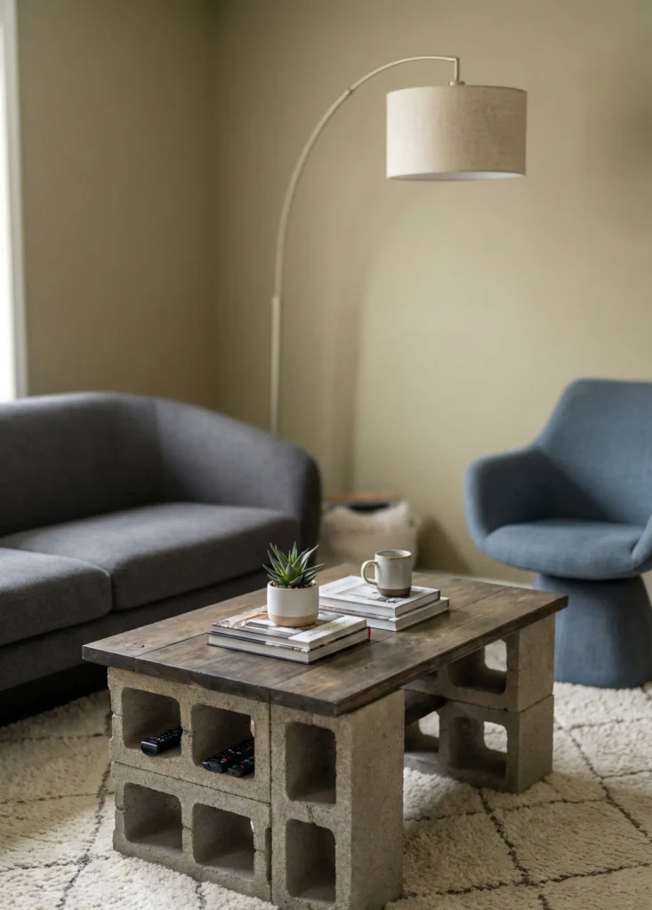 Cinder Block and Wood Coffee Table