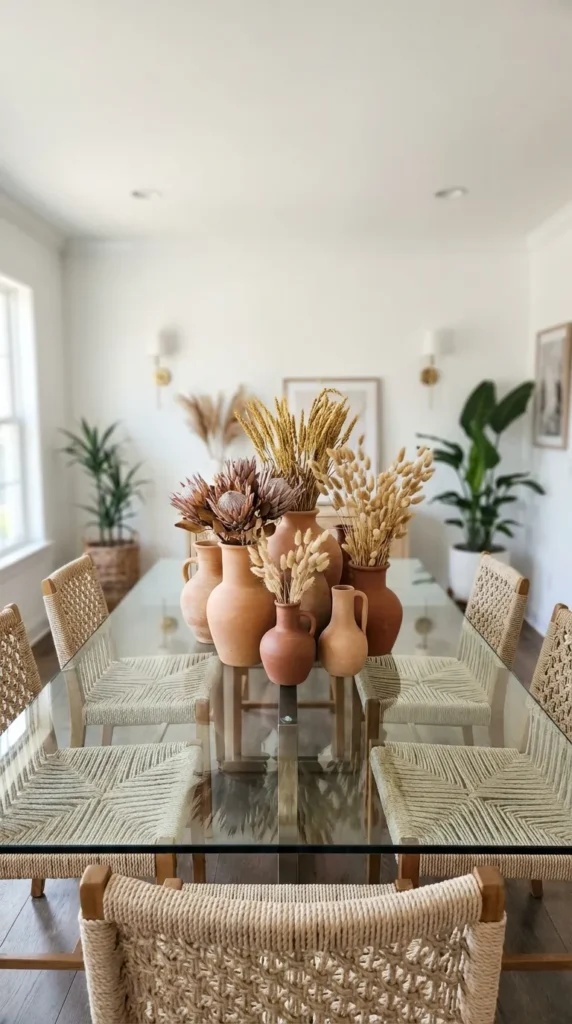 Cluster Of Terracotta Vases With Dried Flowers