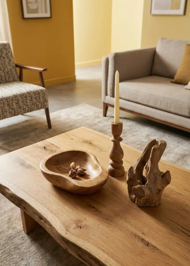 Coffee Table with Wooden Accent Objects