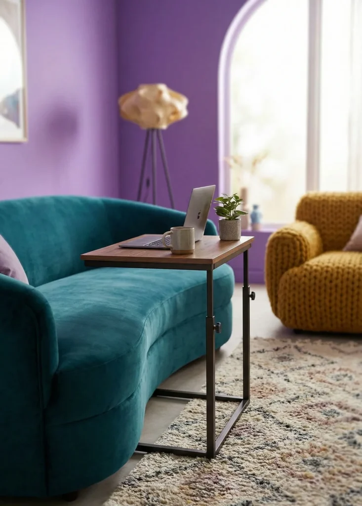 Compact C-Table That Slides Under Sofa