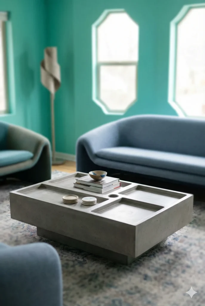 Concrete Coffee Table With Defined Tray Zones