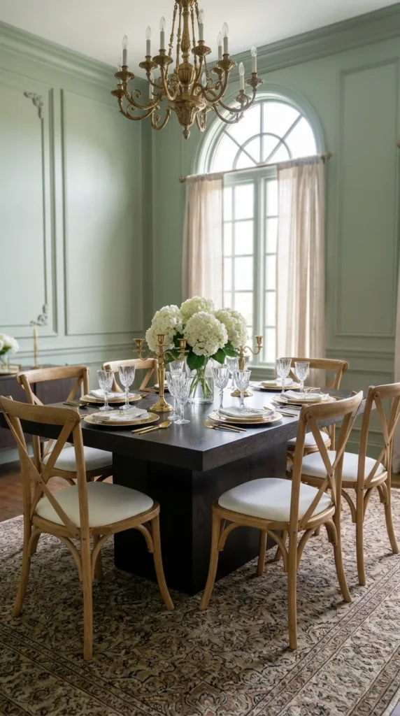 Dark Wood Table Paired with Contrasting Chairs