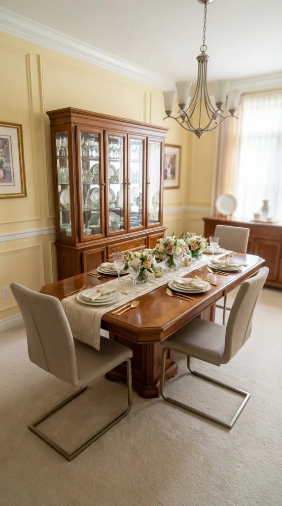 Dining Table With Integrated Display Cabinet or Hutch Above