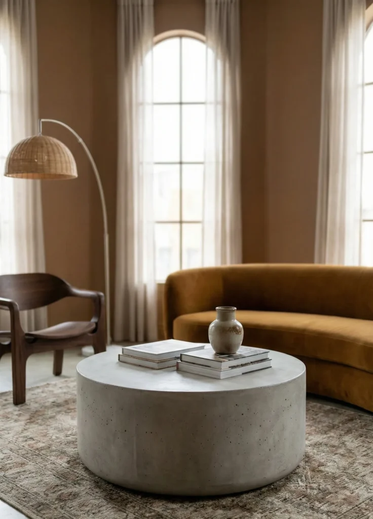 Drum-Style Concrete Coffee Table With Rounded Form