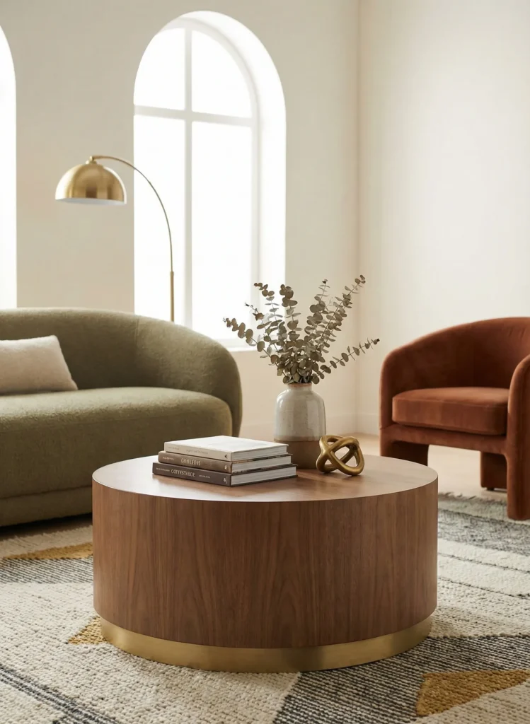 Drum Table With Subtle Metal Detail