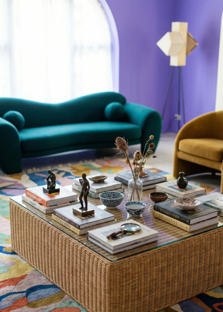 Eclectic Gallery Display With Curios and Art Books