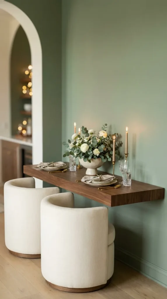 Floating Shelf Table With Two Stools