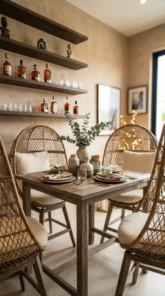 Floating Shelves with Curated Décor or Spirits