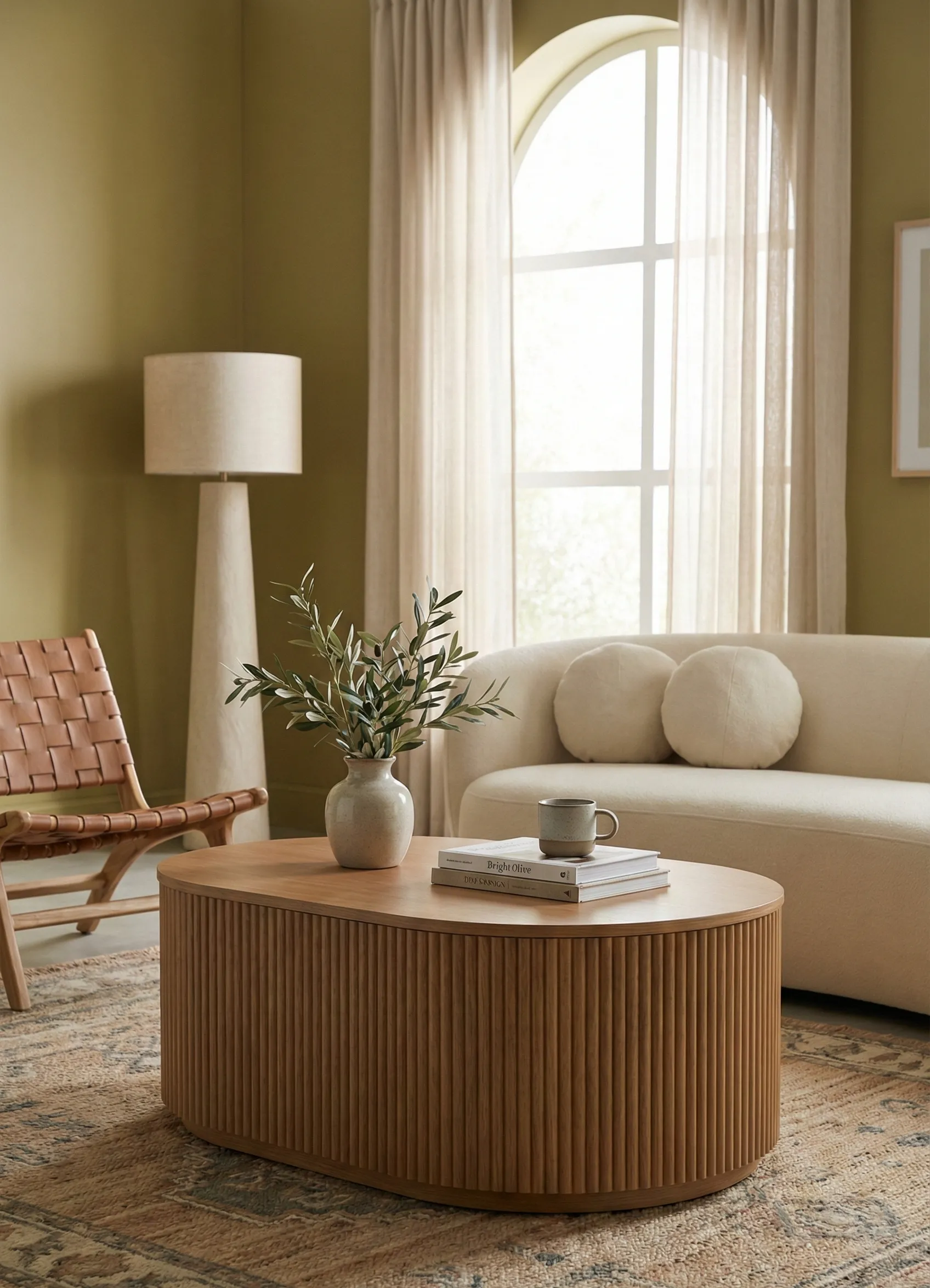 Fluted Barrel Coffee Table with Smooth Top