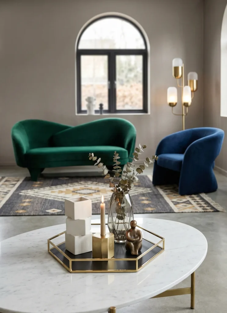 Geometric Tray Featuring Sculptural Objects