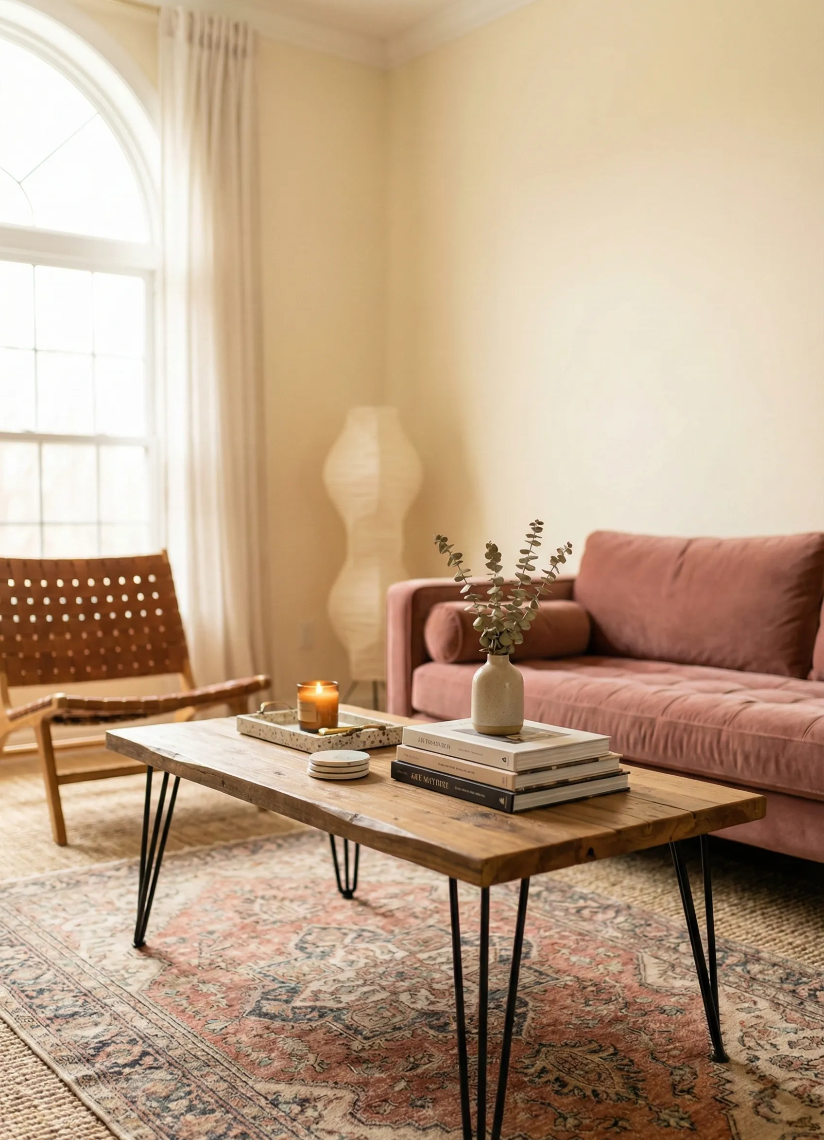Hairpin-Leg Wood Coffee Table