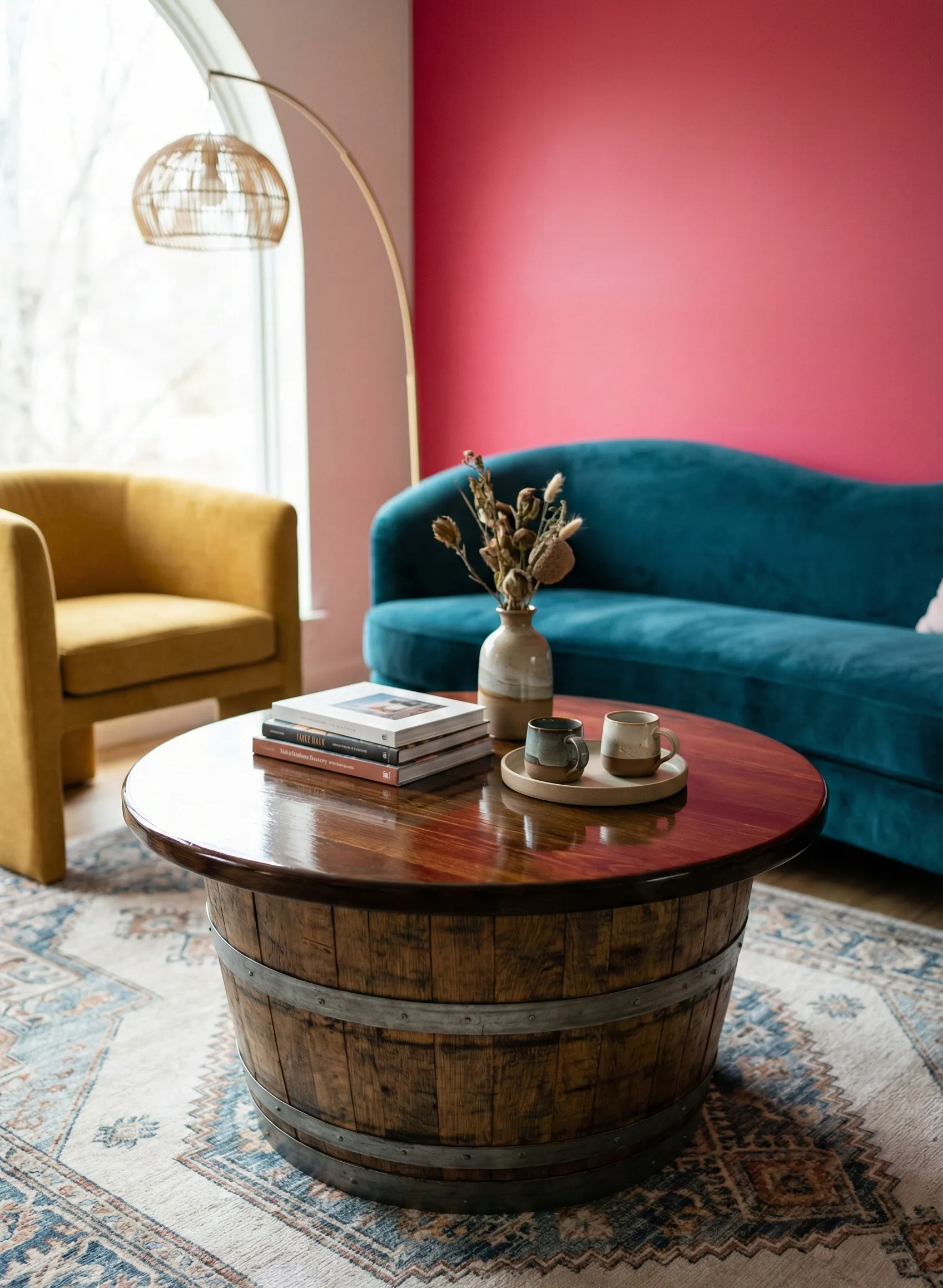 Handcrafted Barrel Coffee Table with Polished Surface