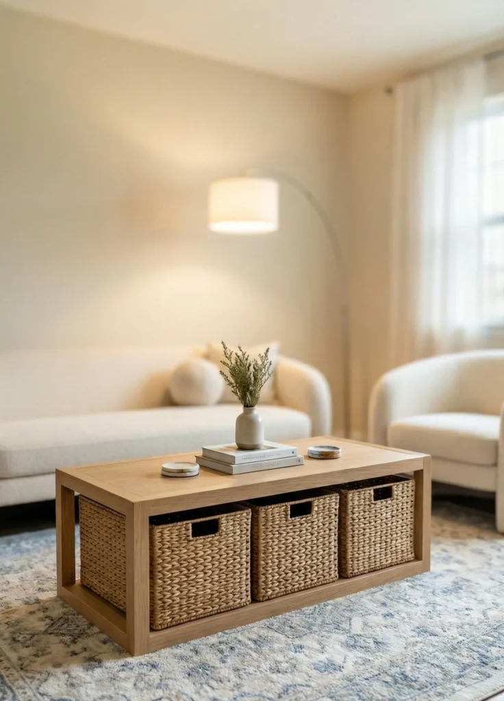 Hidden Storage Coffee Table With Baskets