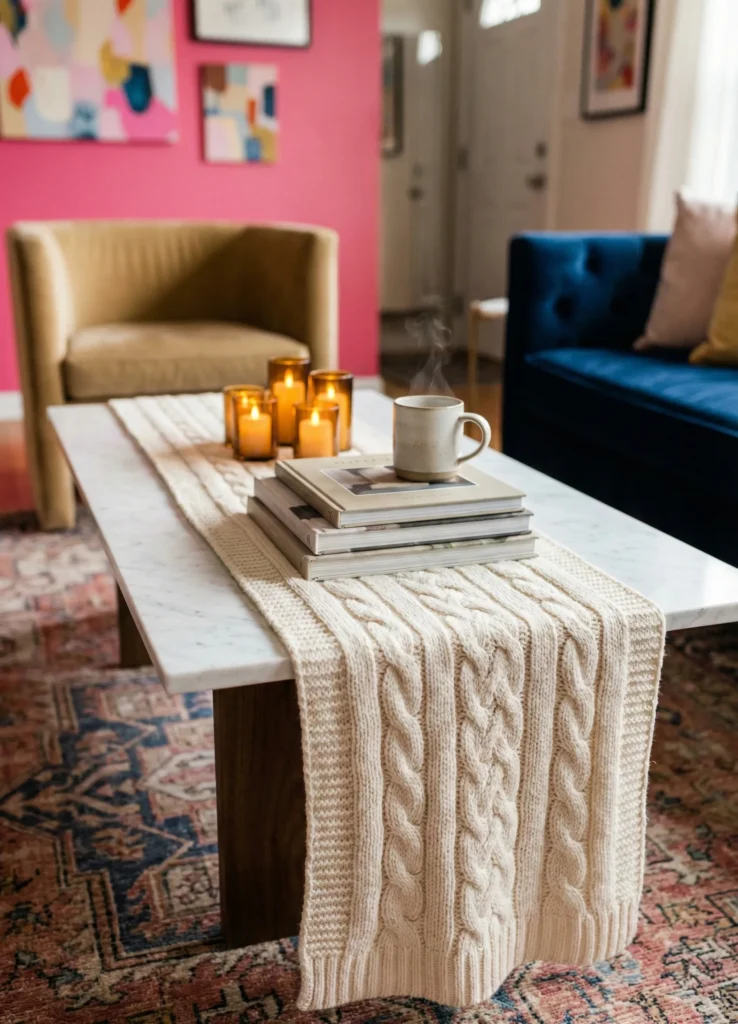 Knitted or Faux Fur Table Runner