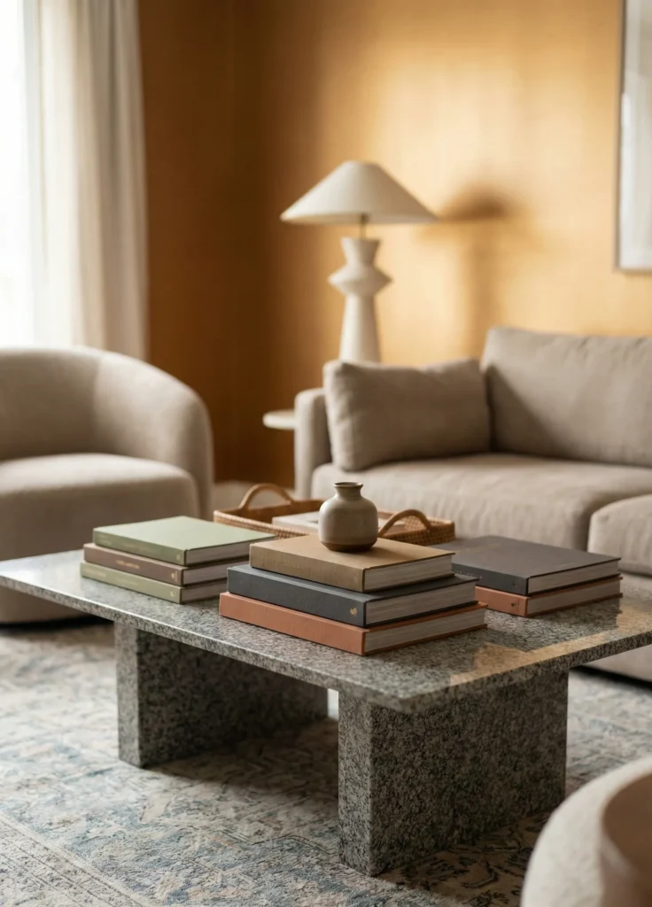 Layered Coffee Table Books in Earth Tones