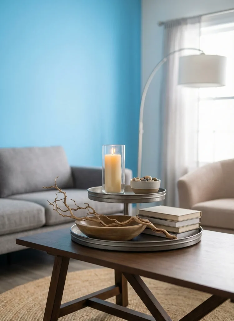Layered Tray With Candle, Bowl, and Branch Detail