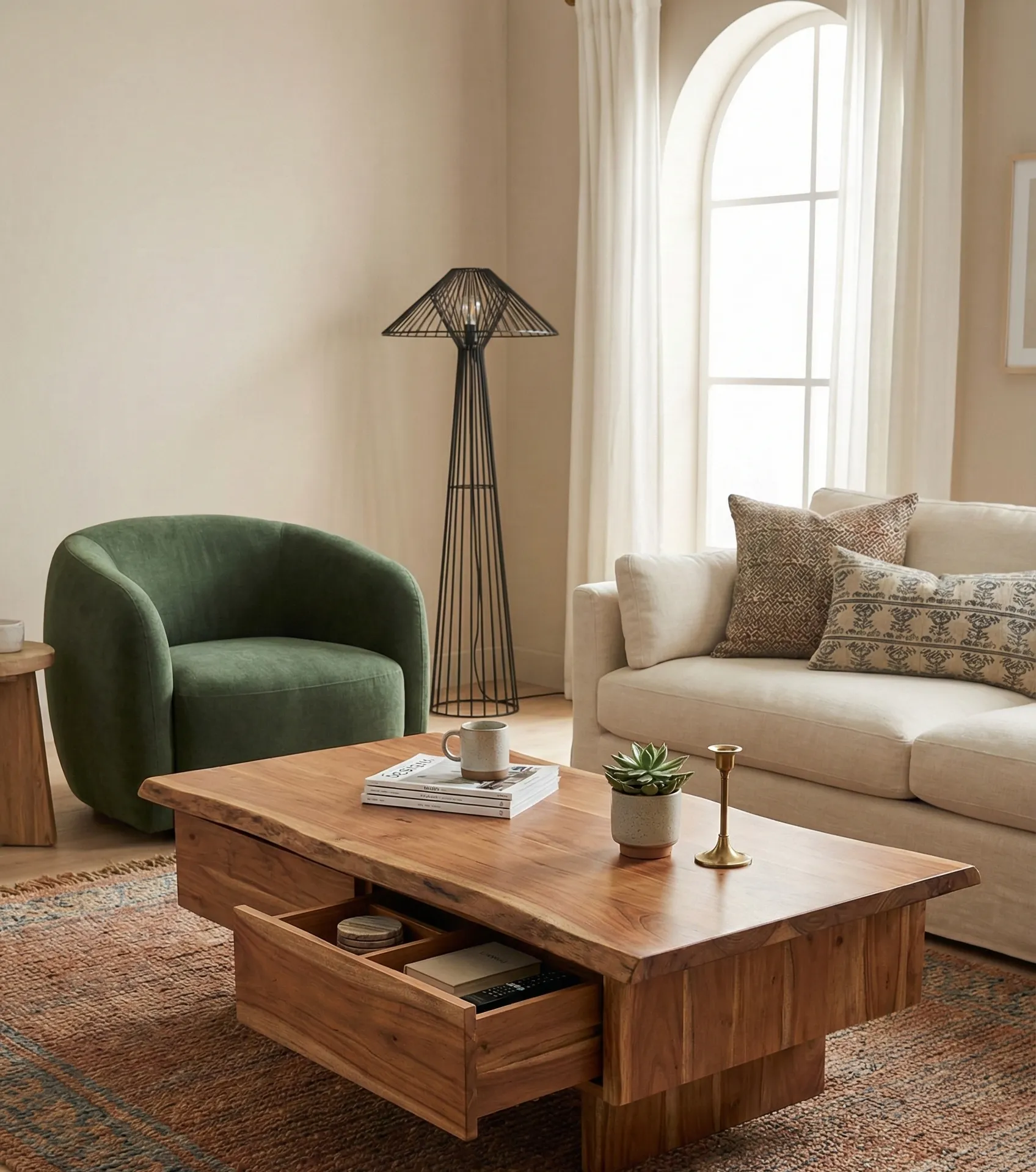 Live-Edge Table With Integrated Storage Drawers