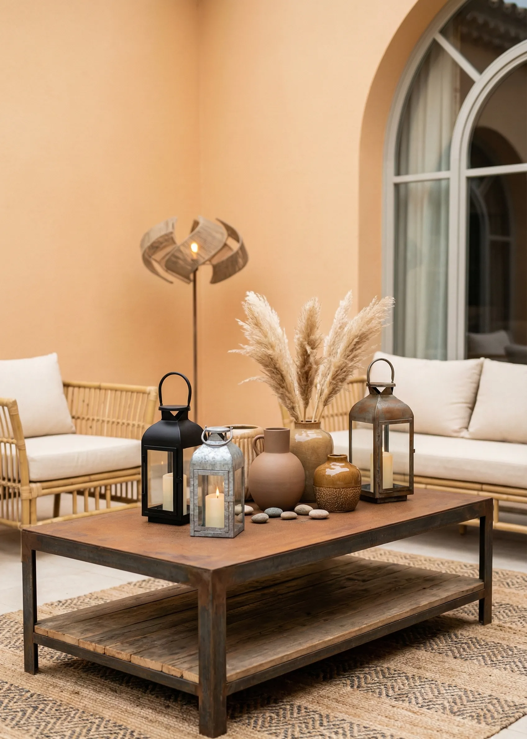Metal Lanterns on Industrial-Style Table