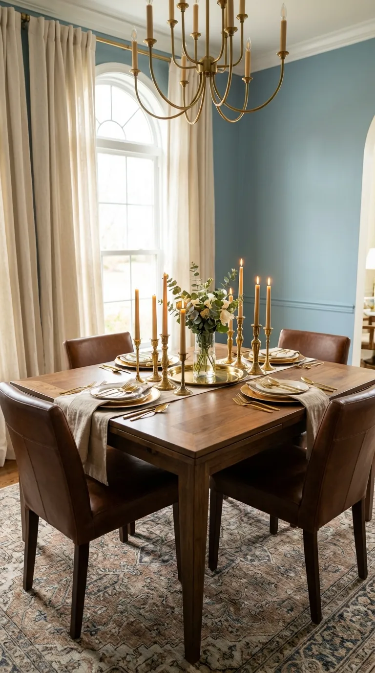 Metallic Accents (Gold, Brass Candle Holders, Flatware)