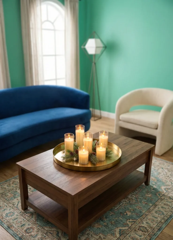 Metallic Tray With Winter Votives