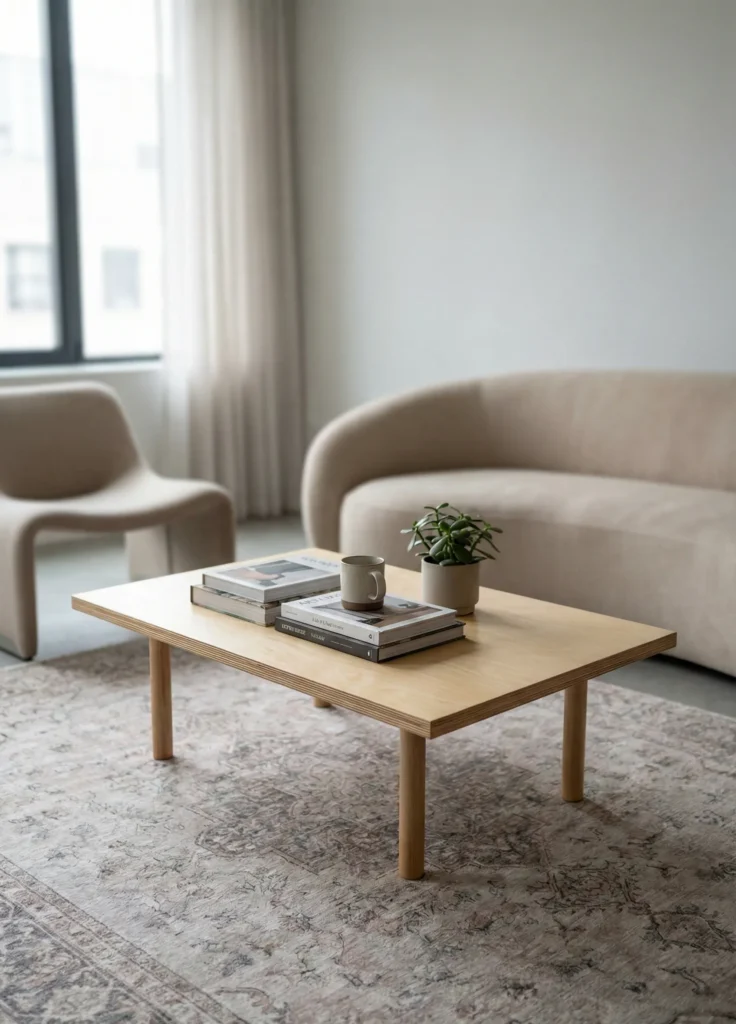 Minimal Plywood Slab Coffee Table