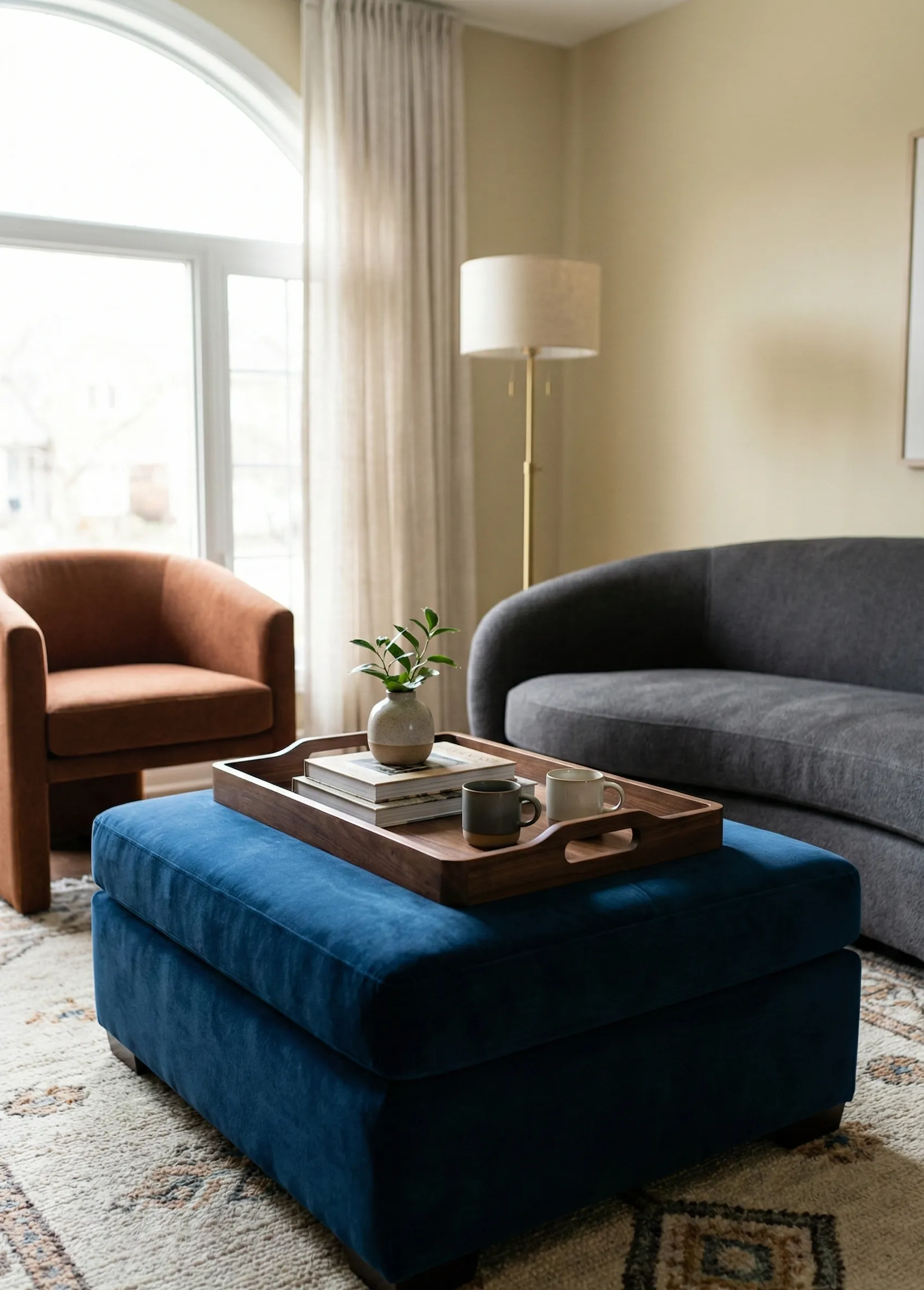 Ottoman Paired With a Removable Tray