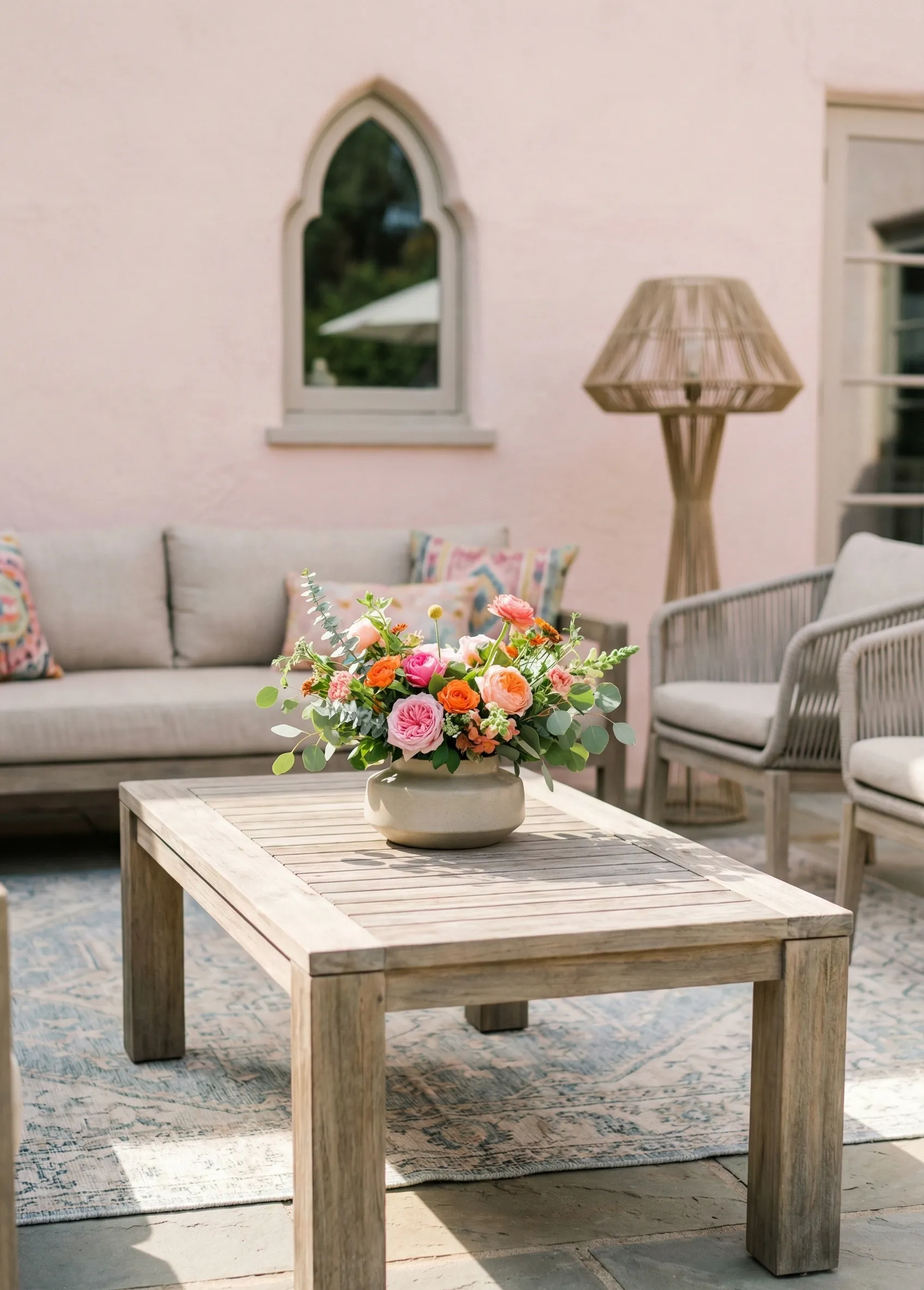 Outdoor Coffee Table With Fresh Floral Accent