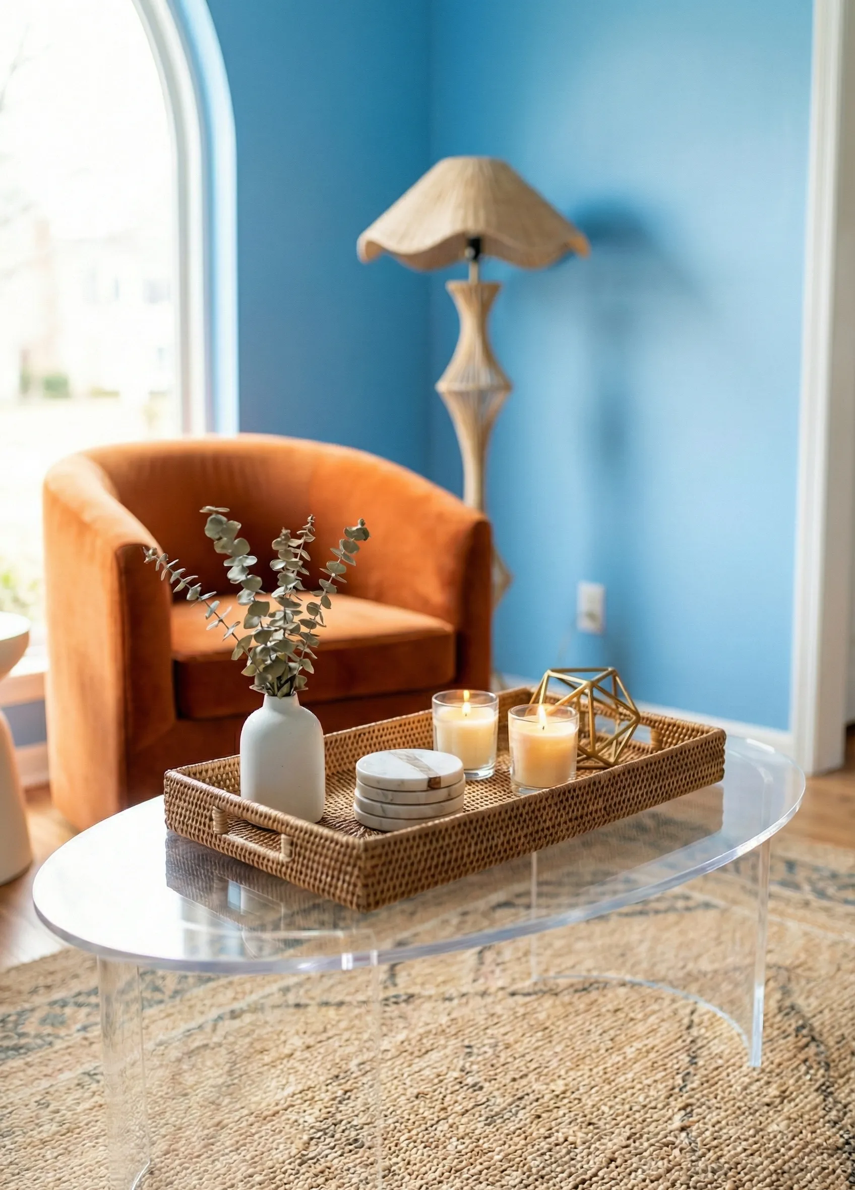 Oval Coffee Table With Elongated Tray for Corralled Cluster