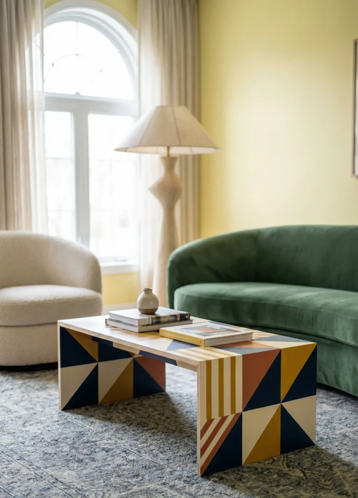 Painted Geometric Plywood Coffee Table