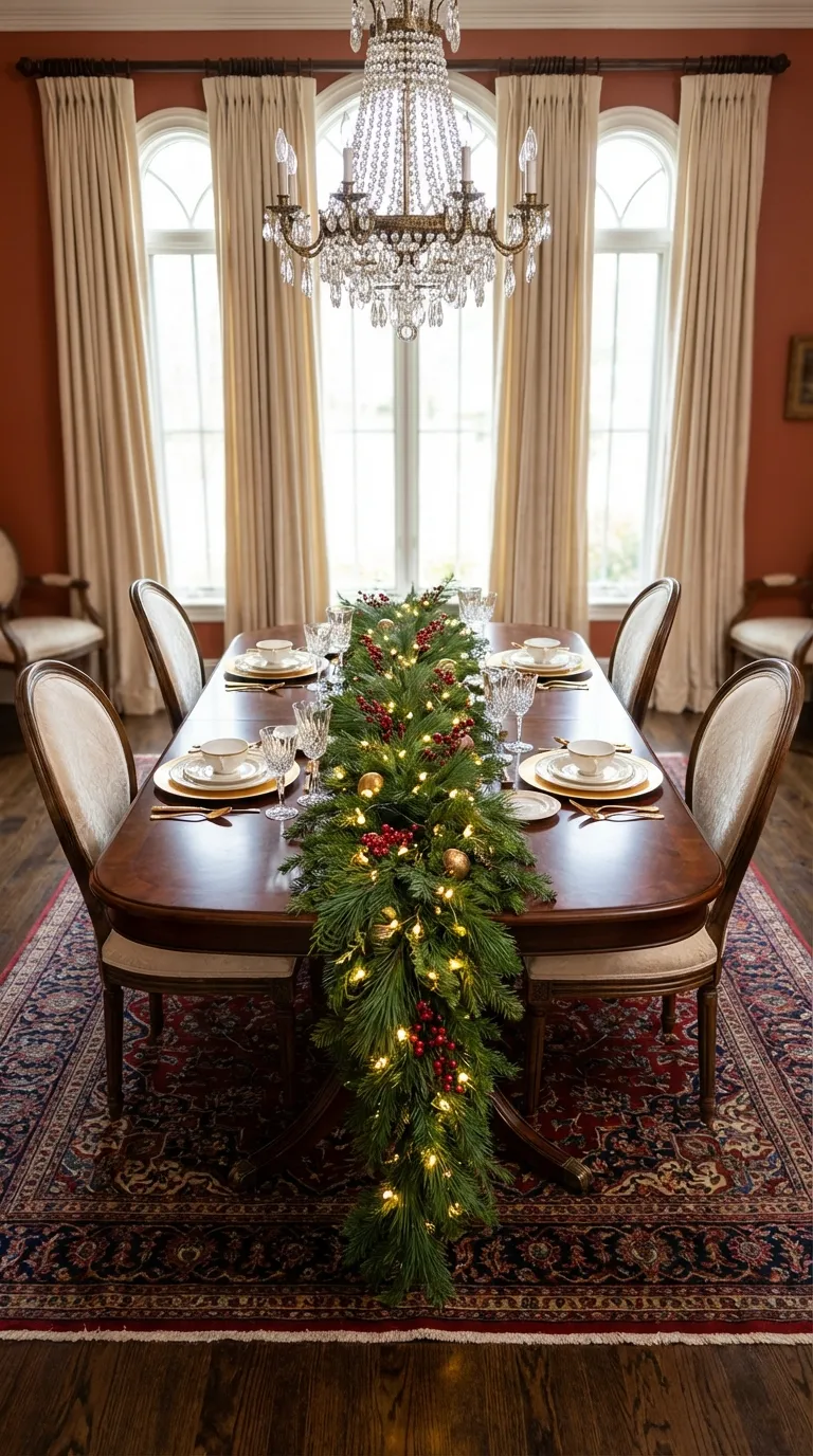 Pine Garland With Fairy Lights Runner