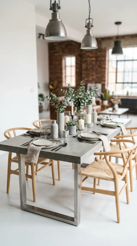 Raw Industrial Concrete Table with Metal Legs