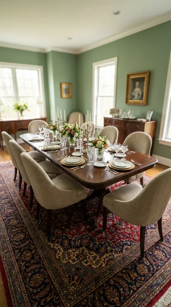 Richly Patterned Area Rug Under the Table