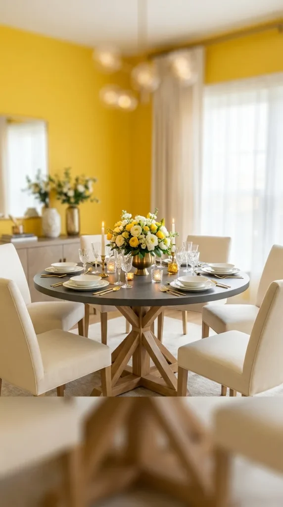 Round Laminate Dining Table With X-Shaped Or Trestle Base