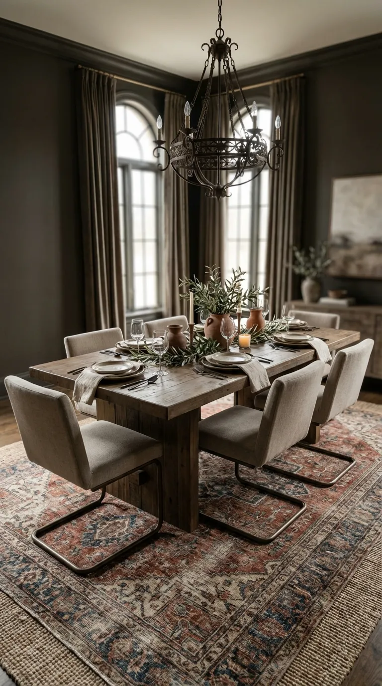 Rustic Area Rug Under The Table