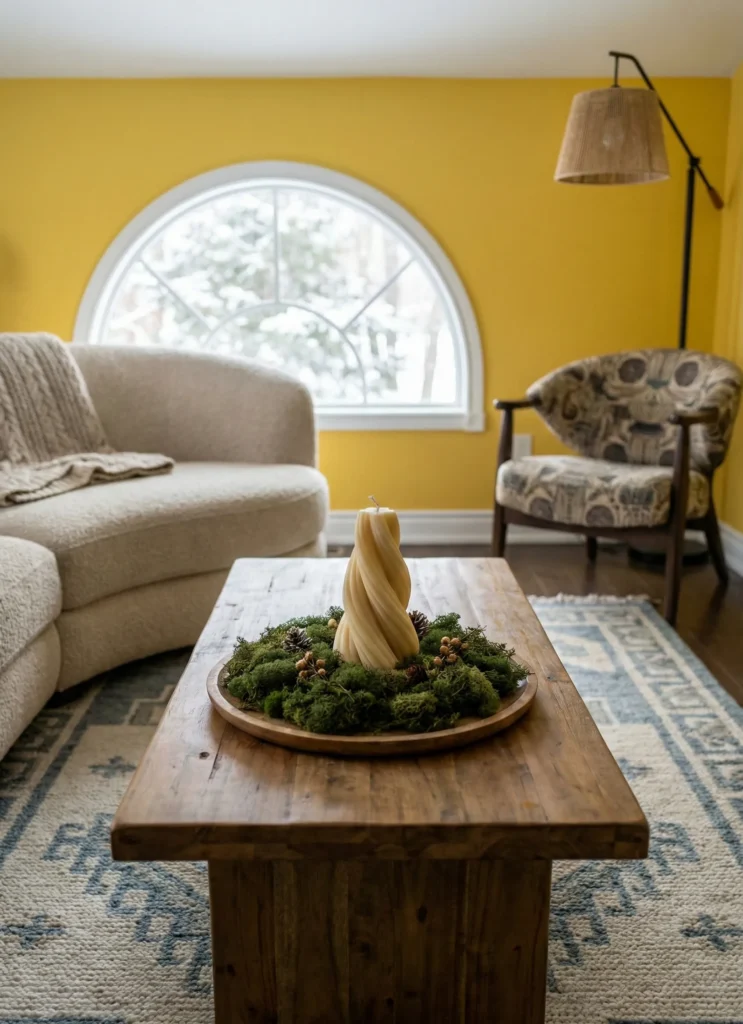 Sculptural Candle on Moss or Green Base