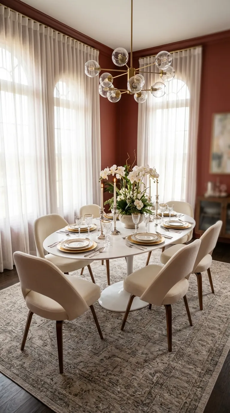 Sheer White Curtains Around Dining Zone