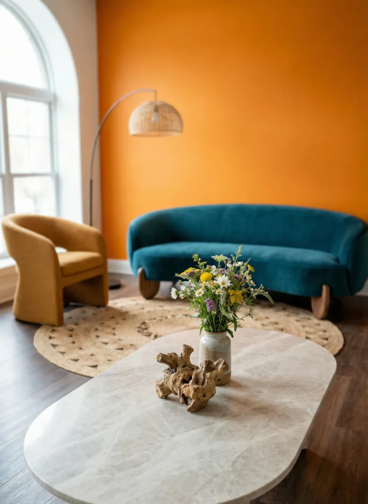 Small Organic Sculpture With Natural Texture and Flower Bouquet