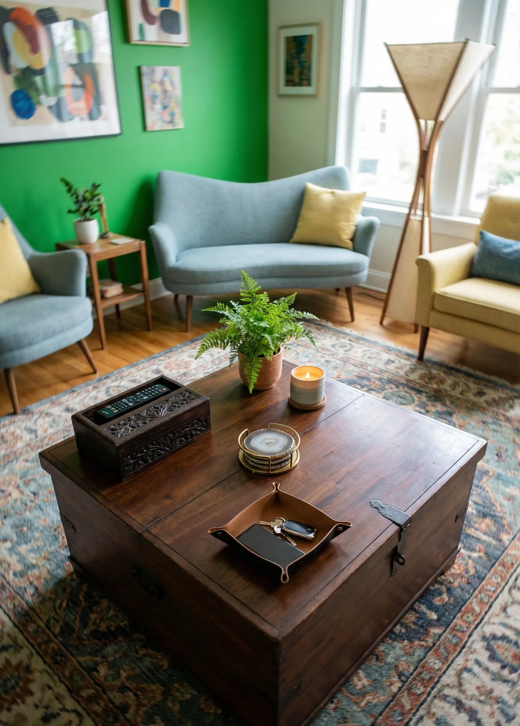 Square Table Featuring Functional Decor Piece