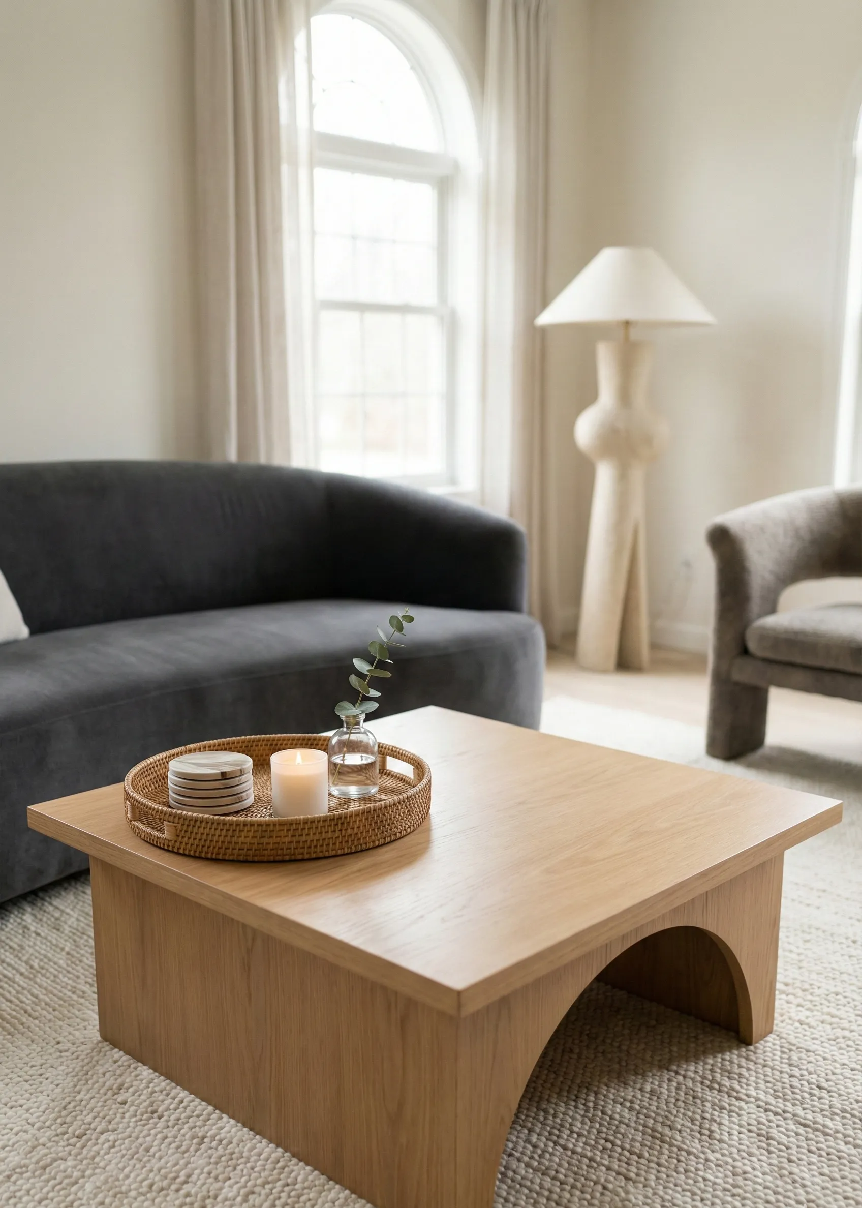 Square Table Styled With Textured Tray and Essentials