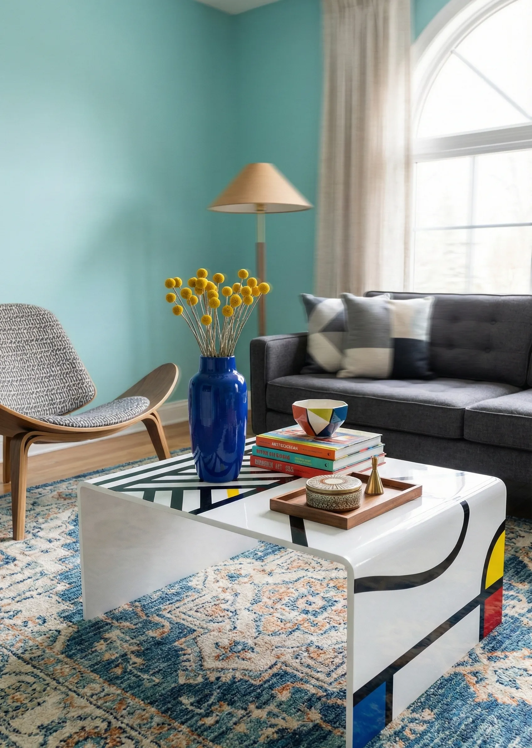 Square Table With Balanced Height Trio
