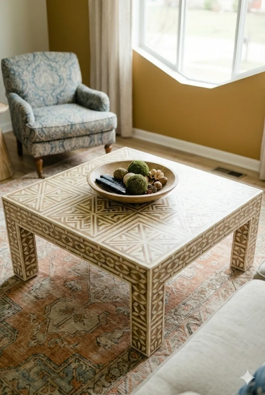 Square Table With Shallow Bowl Catchall