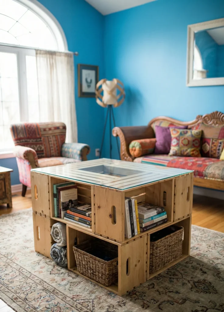 Stacked Wooden Crate Coffee Table With Storage