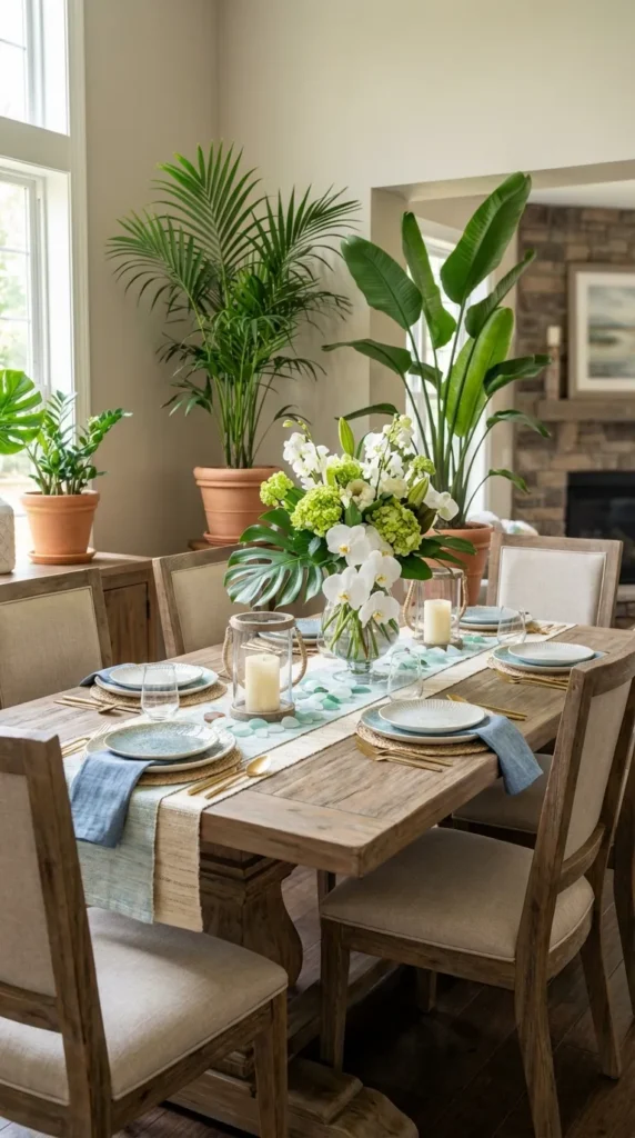 Tropical Indoor Plants or Palms Near the Table